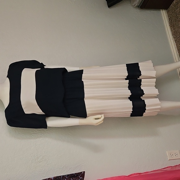 LIZ ROBERTS 1980s Nautical Sailor Pleated Accordian Blouson Chiffon Dress - Picture 2 of 13